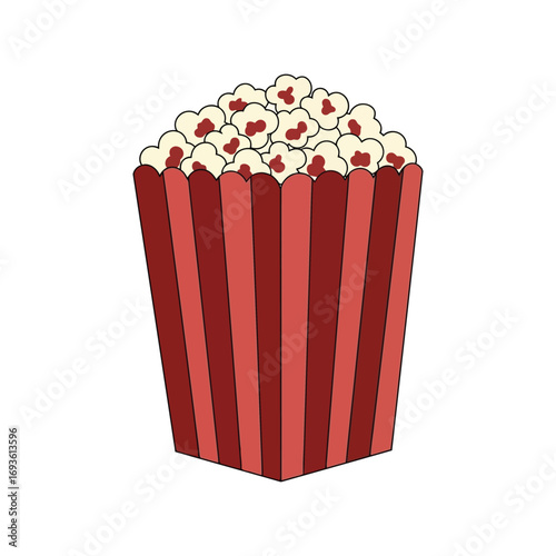 Cinema movie popcorn bucket red stripes freshly popped snacks entertainment vector