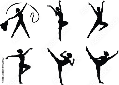 A Set of Black Silhouettes of Female Dancers, Featuring Various Dynamic and Graceful Poses, Ideal for Dance and Performance Arts Themes
.
