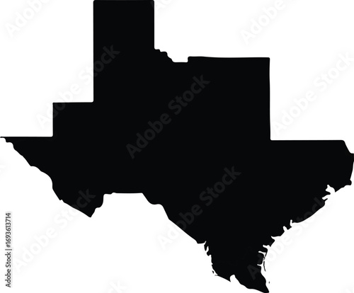 Bold black silhouette map of the state of Texas. An iconic and versatile vector for Texan pride themes, BBQ branding, and Southern-style designs.
