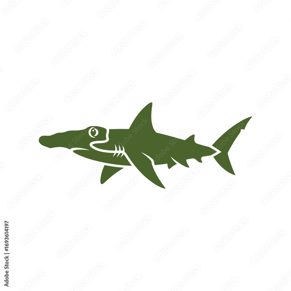 Fototapeta premium Cute hammerhead shark cartoon illustration ocean marine life underwater animal vector