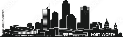 Vector illustration of the Fort Worth, Texas skyline. A detailed cityscape silhouette for travel posters, city branding, and architectural prints.