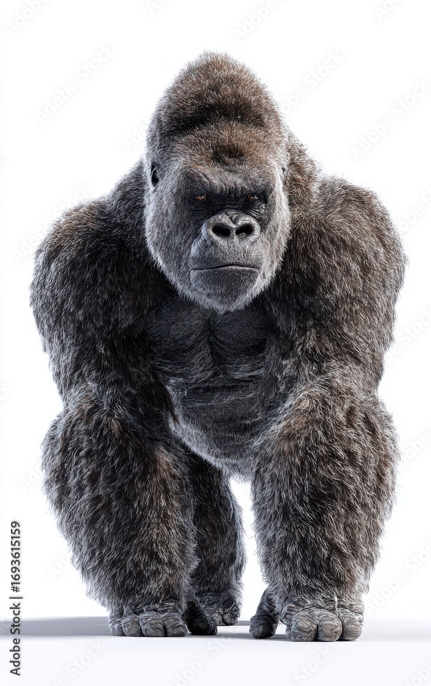 Fototapeta premium Realistic 3D Gorilla Illustration in Front Pose for Wildlife Artwork