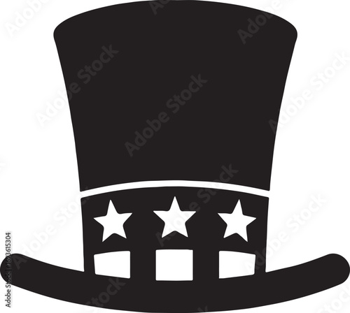 Uncle Sam hat vector, patriotic USA design featuring iconic stars and stripes for celebrations.
