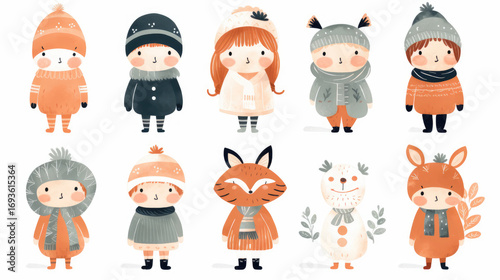 Cute watercolor girls and foxes illustration collection for celebration card, poster and home decoration. Sweet lovely little boy girl sleep night sky cloud clip art for bedchamber design.