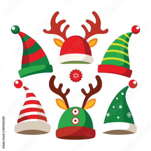 Collection of festive christmas hats and reindeer antlers for holiday fun