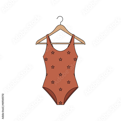 Hand drawn strawberry one piece swimsuit pattern on hanger isolated vector illustration vector