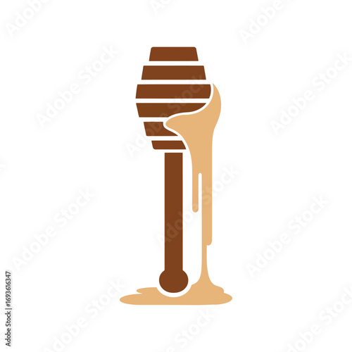 Sweet honey dripping from wooden dipper isolated on white for food and beverage concepts vector