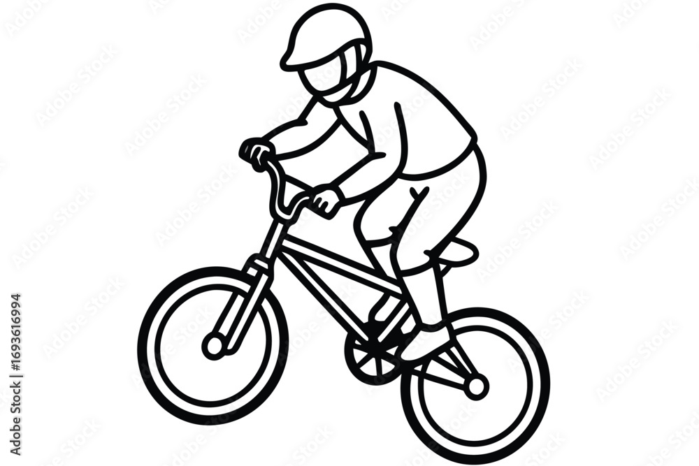 Naklejka premium BMX Rider in Motion Line Art Illustration on White Background bike drawing