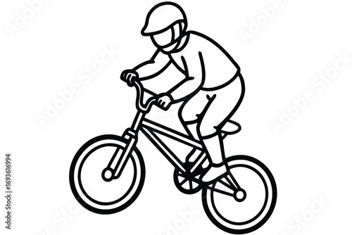 BMX Rider in Motion Line Art Illustration on White Background bike drawing