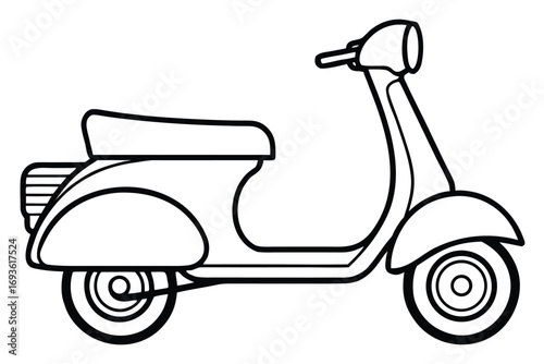 Classic scooter or moped outline drawing on a white background vintage retro
