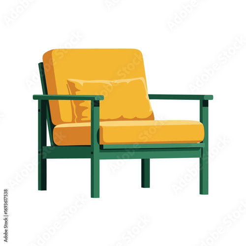 Modern yellow armchair with green frame comfortable outdoor seating for patio or balcony vector
