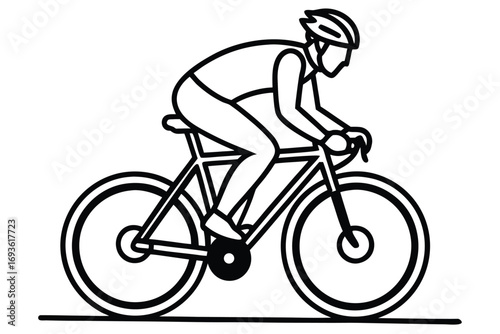 Cyclist Riding Bicycle Outline Illustration on White Background Keywords: cyclist, bicycle, bike, riding, cycling, sport, recreation