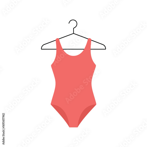 Coral one piece swimsuit hanging on clothes hanger summer beachwear fashion style vector