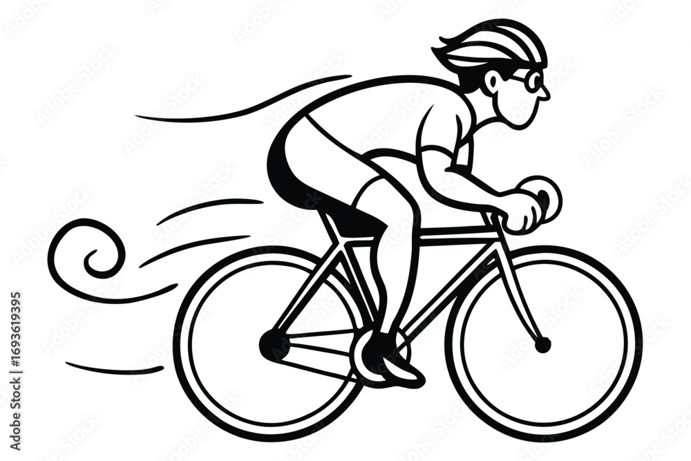 Naklejka premium Stylized cyclist in motion with wind lines cycling bicycle