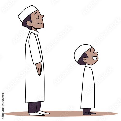 Muslim father and son looking up with hope and faith, embodying family values and religious tradition beautifully
