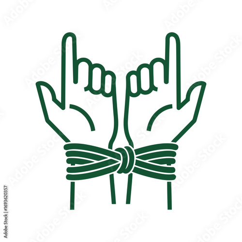 Bound hands in rock and roll gesture symbolism freedom struggle vector illustration vector