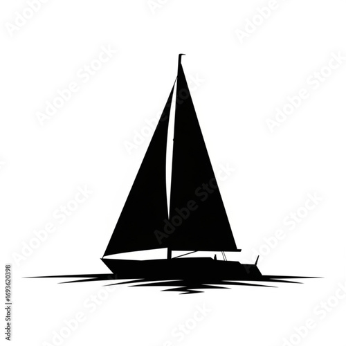 Sailboat silhouette on water isolated on white background
