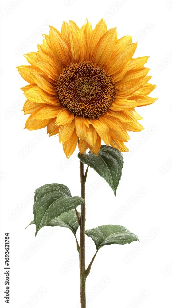 Naklejka premium Bright and Vibrant Sunflower Blooming with Lush Green Leaves