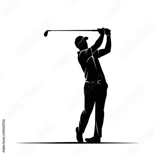 Golfer swinging club silhouette isolated on white background
