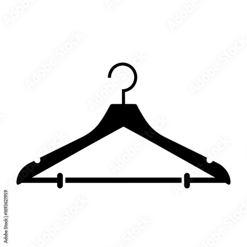 Black silhouette of a wooden clothes hanger isolated on white background