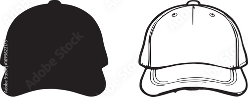 Baseball cap mockup set, blank front view hat template collection for sportswear design, branding, fashion accessories, and printing