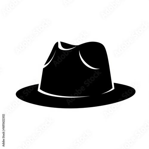 Classic fedora hat silhouette isolated on white background