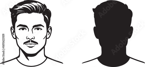 Stylish Man Portrait in Silhouette and Outline Modern Character Art Illustration Design