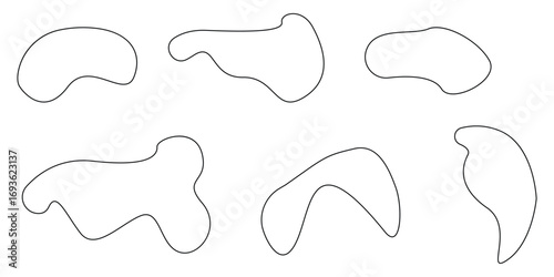 Abstract organic rectangle shapes set. Frame boxes and blobs set. Orange fluid banners set. Amoeba design elements. Freeform hand-drawn splashes. Abstract geometric speech bubbles 