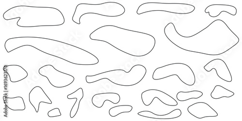 Abstract organic rectangle shapes set. Frame boxes and blobs set. Orange fluid banners set. Amoeba design elements. Freeform hand-drawn splashes. Abstract geometric speech bubbles 