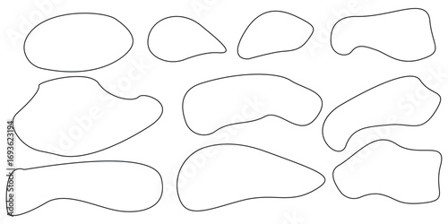 Abstract organic rectangle shapes set. Frame boxes and blobs set. Orange fluid banners set. Amoeba design elements. Freeform hand-drawn splashes. Abstract geometric speech bubbles 