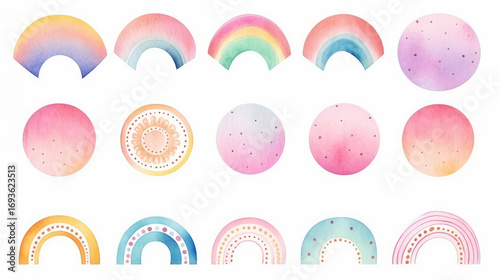 Abstract modern hand drawn organic geometric circle shape set vector. Trendy pastel mustard watercolor paint brush marker doodle scribble line pattern texture template for story post cover highlight i