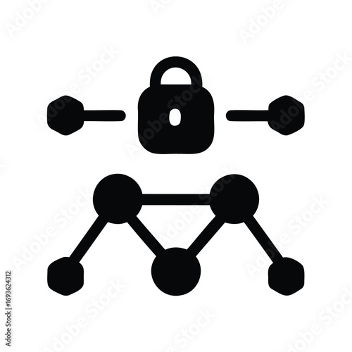 Secure network connection with padlock symbol and graphical network structure