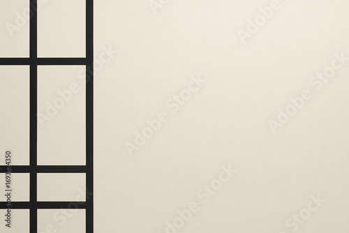 Minimal Shoji Screen Design with Wide Black Frame on Light Beige Background

