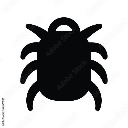 Stylized black silhouette of a beetle or insect with six legs