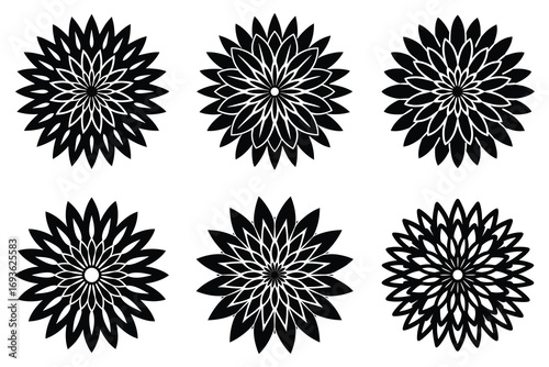Abstract Geometric Flower Icons Set Stylized Petal Burst Designs