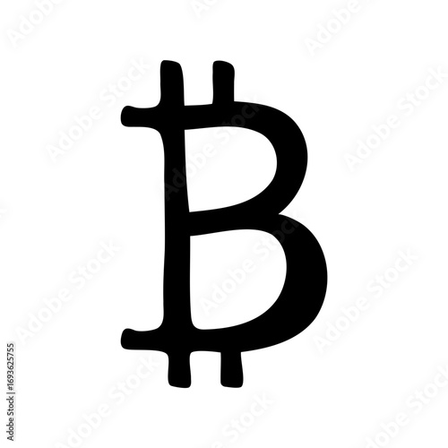 A black and white illustration of the Bitcoin cryptocurrency symbol