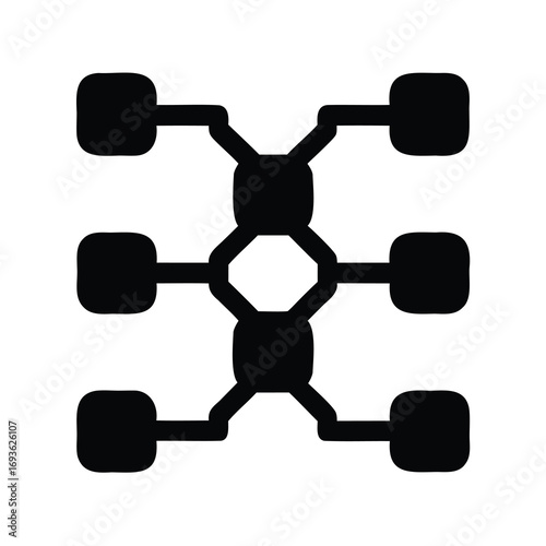 Schematic diagram of interconnected components with symmetrical and geometric shapes, isolated design