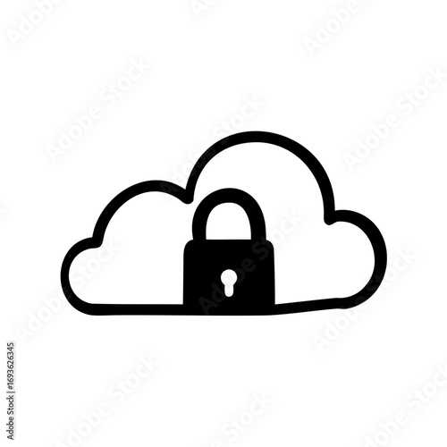 Secure Cloud Data Storage Icon with Padlock Symbol for Data Protection
