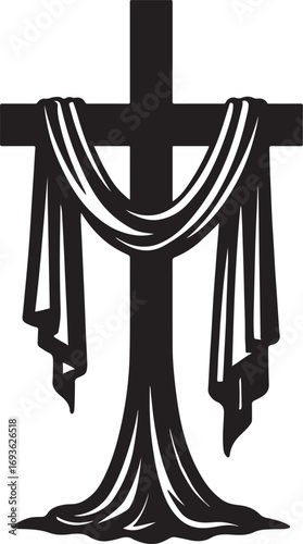 Christian Cross with Draped Cloth Symbol of Faith and Resurrection Religious Easter Icon Christianity Spiritual Hope Design Church Worship and Biblical Illustration for Religion and Prayer