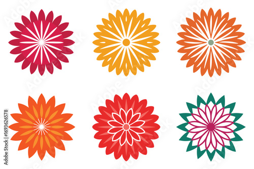 A vibrant collection of cornflower-style icons with spiky petals