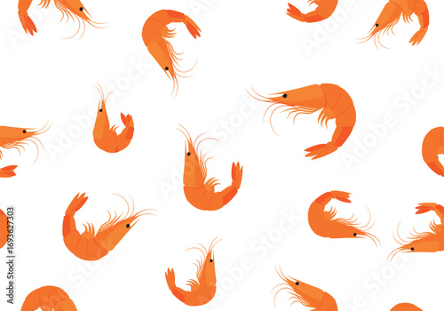 Vibrant orange shrimp pattern on a clean white background perfect for seafood enthusiasts