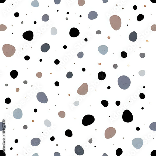 A playful abstract polka dot pattern creates a modern and minimalist design with soft neutral tones.