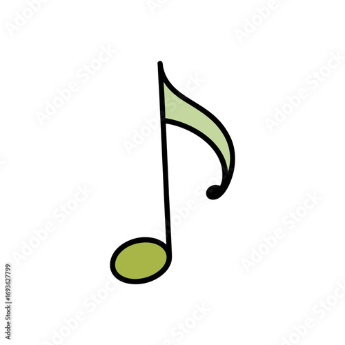 Minimalist green music note on black background