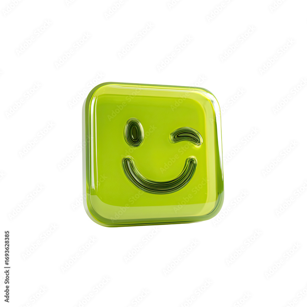 Fototapeta premium A light-green square emoticon with a wink