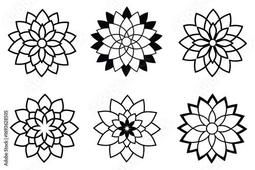 Collection of Simple Geometric Floral Icons and Abstract Mandala Patterns