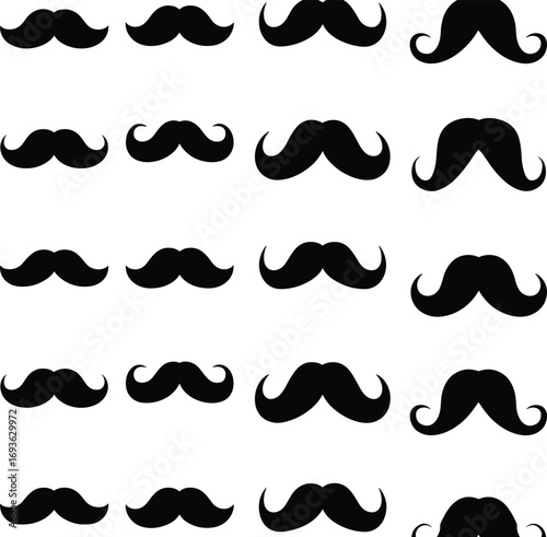 Set of Retro Mustache Icons in Various Styles, Vector Silhouette Collection for Barber, Fashion, Hipster Design, Costume, Movember, Grooming Concepts
