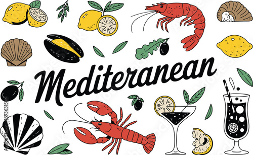 Fresh Mediterranean seafood and cocktails with lemon accents for vibrant summer dining concepts