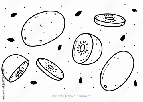 Kiwi fruit vector food illustration pattern with seamless circle texture and fresh summer fruit drops