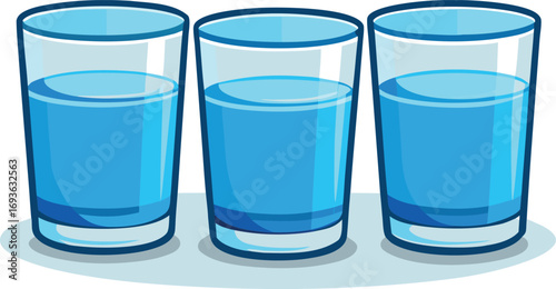 Three tall glasses filled with bright blue liquid