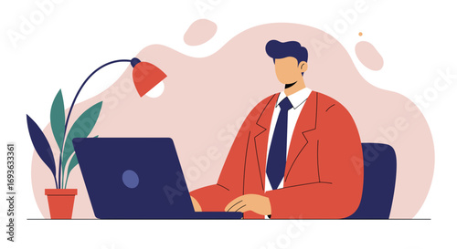 Dedicated professional working remotely on a laptop, emphasizing business productivity, online learning, and modern work environment.